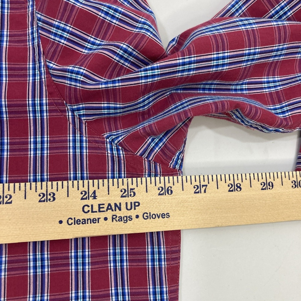 Chaps Men XXL Red and Blue Plaid Button Down Shirt Long Sleeves Stretch - Picture 6 of 8